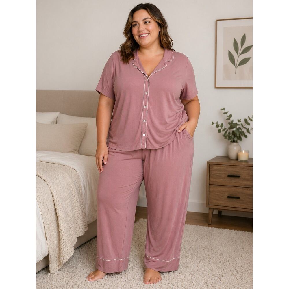 Soma Cool Nights Pink Pajama Set Short Sleeve Pink Lounge Comfort Women XXL READ